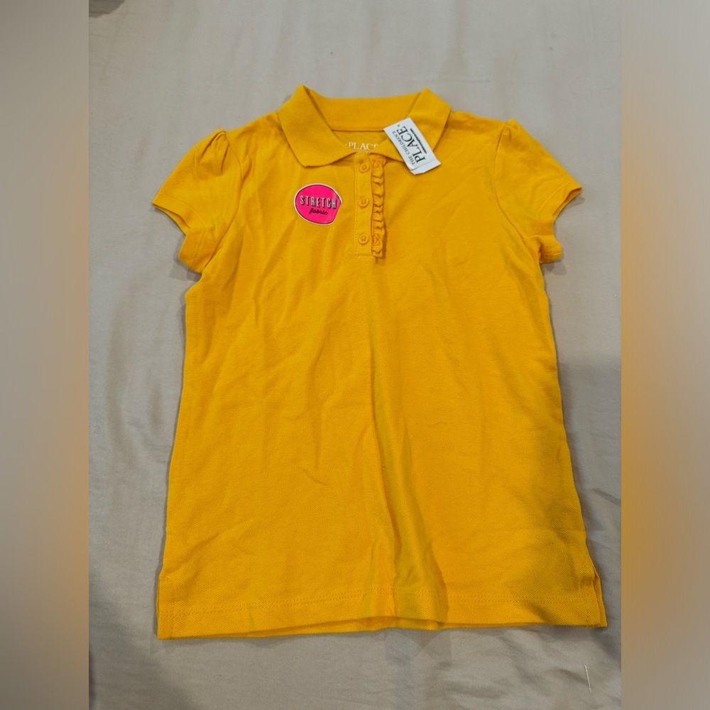 Childrens Place Girls Mustard Yellow Ruffle Button Polo Uniform Size M NWT